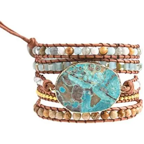 YGLINE Leather Handmade 7 Chakra Yaga Bead Wrap Bracelet Jewelry YGLINE Leather Handmade 7 Chakra Yaga Bead Wrap Bracelet Jewelry