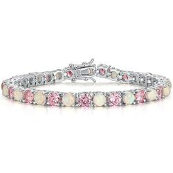 CiNily Tennis Bracelet for Women Girls Fire Opal 18K White Gold Plated Women Jewelry Gemstone Bracelet 7 5/8''