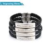 GAGAFEEL Custom Leather Bracelet Classic Braided Rope Engraved Name Message Men Women Stainless Steel ID Cuff Bangle Xmas Birthday Gift for Bestfriend Couple