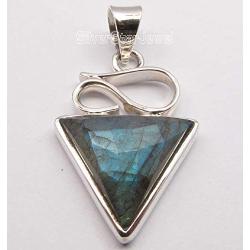 SilverStarJewel 925 Solid Silver Triangle 15 x 15 mm Cut Labradorite Pendant 1.5'' Low Price