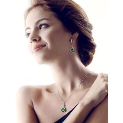 AMYJANE Crystal Jewelry Set for Women - Sterling Silver Square Cubic Zirconia CZ Bridal Pendant Necklace Earrings Set for Wedding Bride Bridesmaids Birthstone Fashion Jewelry Set
