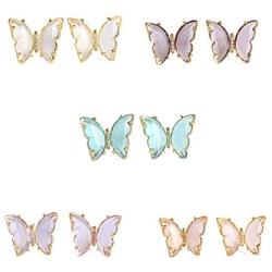 5 Pairs Butterfly Stud Earrings Set Colorful Transparent Crystal Butterfly Earring Set Hypoallergenic Cute Fashion Animal Earrings for Women Girls Jewelry