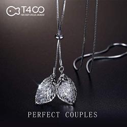 T400 White Golden Double Leaves Long Sweater Chain Pendant Necklace with Cubic Zirconia for Women Girls