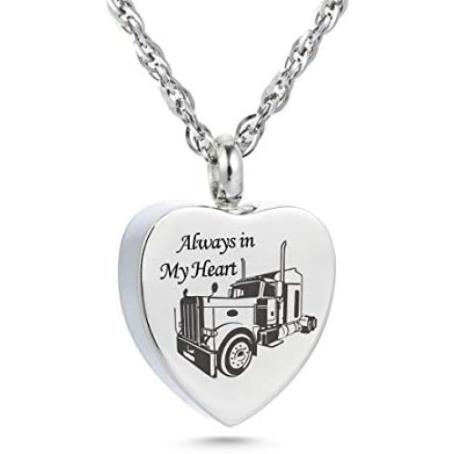 Always in my heart Urn Necklace for Ashes Trucker Memory Pendant Cremation Jewelry