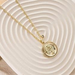 AGVANA 14K Yellow Gold Plated 925 Sterling Silver Coin Cross Compass Bee Heart Pendant Necklace Dainty Jewelry Gifts for Women Her Girls Girlfriend Wife Friend Sister with Gift Box, 16+2 Inch Extender