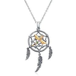 ONEFINITY Owl/Dragonfly Dream Catcher Necklace 925 Sterling Silver Owl/Dragonfly Feather Pendant Jewelry Gift for Women