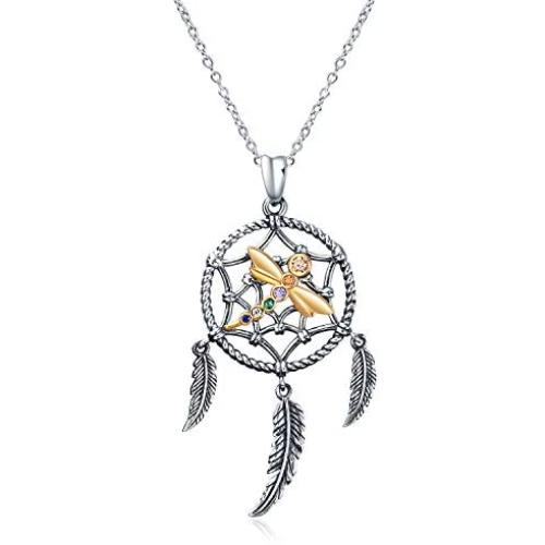 ONEFINITY Owl/Dragonfly Dream Catcher Necklace 925 Sterling Silver Owl/Dragonfly Feather Pendant Jewelry Gift for Women