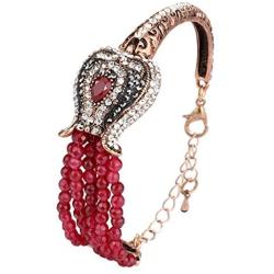 Womens Luxury Red Natural Stone Bracelet Vintage Antique Gold Color Crystal Bracelets for Women Turkish Jewelry