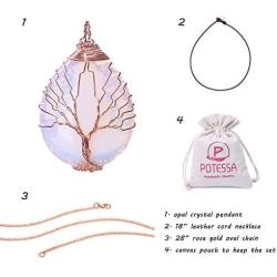 POTESSA Tree of Life Teardrop Heart Amethyst Opal Pendant Necklace Copper Wire Wrapped Gemstone Healing Chakra Necklace Choker 18'' …