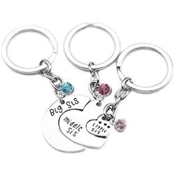 TISDA''Big Sis Middle Sis Little Sis Jewelry''''Side By Side or Miles Apart We Are Sisters Connected at Heart'' Heart Shape Puzzle Pendant Necklace/Keychain