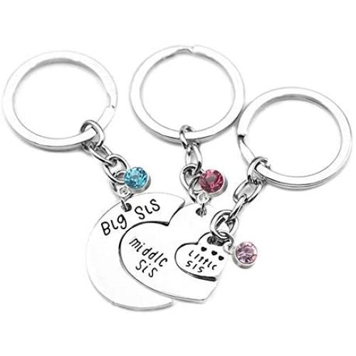 TISDA''Big Sis Middle Sis Little Sis Jewelry''''Side By Side or Miles Apart We Are Sisters Connected at Heart'' Heart Shape Puzzle Pendant Necklace/Keychain