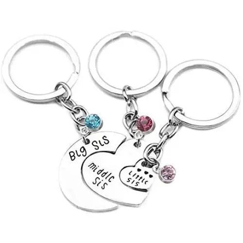 TISDA''Big Sis Middle Sis Little Sis Jewelry''''Side By Side or Miles Apart We Are Sisters Connected at Heart'' Heart Shape Puzzle Pendant Necklace/Keychain