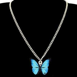 WEVENI Acrylic Blue Morpho Butterfly Necklace Insect Pendant Spring Summer Jewelry Novelty Gifts for Women Girls Ladies