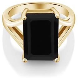 Gem Stone King Black Onyx 18K Yellow Gold Plated Silver Womens Solitaire Ring 6.60 Ct Gemstone 14X10MM Emerald Cut (Available 5,6,7,8,9)