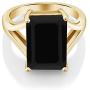 Gem Stone King Black Onyx 18K Yellow Gold Plated Silver Womens Solitaire Ring 6.60 Ct Gemstone 14X10MM Emerald Cut (Available 5,6,7,8,9)