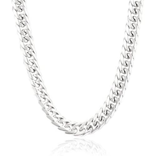 Crucible Jewelry Mens Stainless Steel Polished Curb Chain Necklace (10 mm), 24-Inch, White