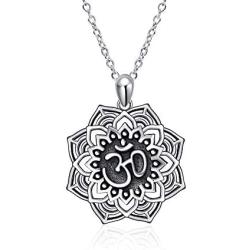 MONGAS Yoga Lotus Flower Necklace 925 Sterling Silver Yoga Lotus with Om Symbol Jewelry for Women
