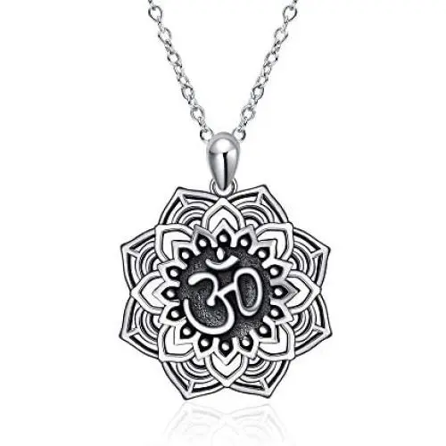 MONGAS Yoga Lotus Flower Necklace 925 Sterling Silver Yoga Lotus with Om Symbol Jewelry for Women MONGAS Yoga Lotus Flower Necklace 925 Sterling Silver Yoga Lotus with Om Symbol Jewelry for Women