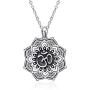 MONGAS Yoga Lotus Flower Necklace 925 Sterling Silver Yoga Lotus with Om Symbol Jewelry for Women