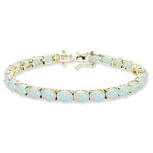 Sterling Silver 7x5mm Genuine, Simulated or Created Gemstone Oval-cut Classic Tennis Bracelet