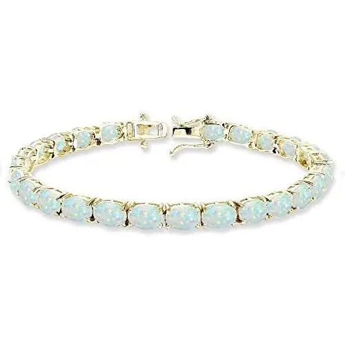 Sterling Silver 7x5mm Genuine, Simulated or Created Gemstone Oval-cut Classic Tennis Bracelet Sterling Silver 7x5mm Genuine, Simulated or Created Gemstone Oval-cut Classic Tennis Bracelet