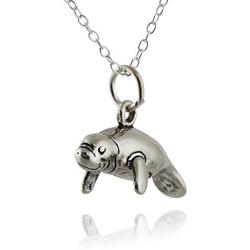 FashionJunkie4Life Sterling Silver 3D Manatee Charm Necklace, 18'' Chain