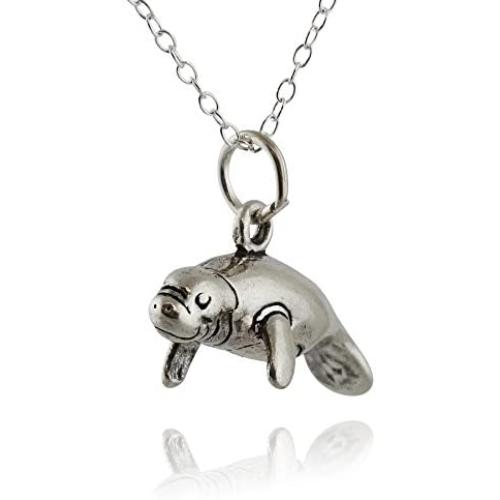 FashionJunkie4Life Sterling Silver 3D Manatee Charm Necklace, 18'' Chain