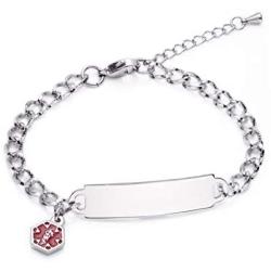 linnalove Shining Diamond Cutting Medical Alert id Bracelet for Women