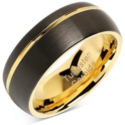 100S JEWELRY Tungsten Rings For Men Wedding Bands 14K Gold Plated Jewelry Brushed Black Size 8-16