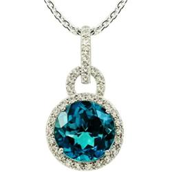 RB Gems Sterling Silver 925 Pendant Necklace 13.57 Carats Round Genuine London Blue Topaz, 18” Long