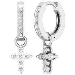 Dazzlingrock Collection 0.15 Carat (ctw) Round White Diamond Ladies Cross Religious Dangling Drop Earrings