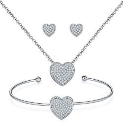 MILATU Silver Jewelry Set for Women Halo Pendant Necklace Stud Earrings Bracelet with Cubic Zirconia Girls Gift
