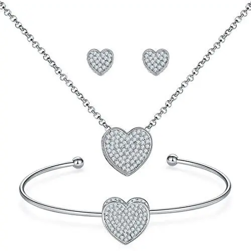 MILATU Silver Jewelry Set for Women Halo Pendant Necklace Stud Earrings Bracelet with Cubic Zirconia Girls Gift MILATU Silver Jewelry Set for Women Halo Pendant Necklace Stud Earrings Bracelet with Cubic Zirconia Girls Gift
