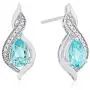 .925 Sterling Silver Pear Cut Created Aquamarine & Created White Sapphire Twist 18'' Pendant Necklace and Stud Earring March Birthstone Jewelry Set