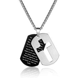 P. BLAKE Stainless Steel Dog Tag Cross Necklace for Men Boys Lord’s Prayer Pendant with Wheat Chain 24 Inches