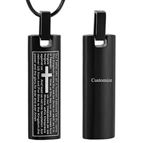 Memorial Urn Necklace for Ashes Cross Cylinder Cremation Jewelry Ashes Holder Engraved Bible Keepsake Pendant Necklace for Women Men