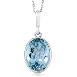 Gem Stone King 925 Sterling Silver Blue Topaz Pendant Necklace For Women 7.00 Ct Gemstone Birthstone, 14X10MM Oval Shape with 18 Inch Silver Chain