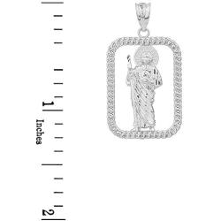 925 Sterling Silver Santa Muerte Rope-Style Rectangular Frame Pendant