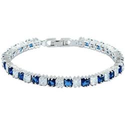RIZILIA [Ice Cube] Princess Cut Multi-Color CZ 18K White Gold Plated Tennis Bracelet, 7''