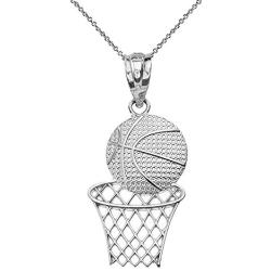 Textured 925 Sterling Silver Basketball Hoop Sports Pendant Necklace