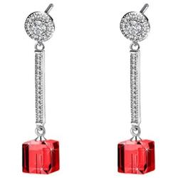 Cube Swarovski Crystal Drop Long Dangle Earrings for Women 925 Sterling Silver Post Hypoallergenic Jewelry