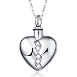 UNY Trendy Stainless Steel Broken Heart Pet Urn Ashes Pendant Memorial Ash Keepsake Cremation Jewelry