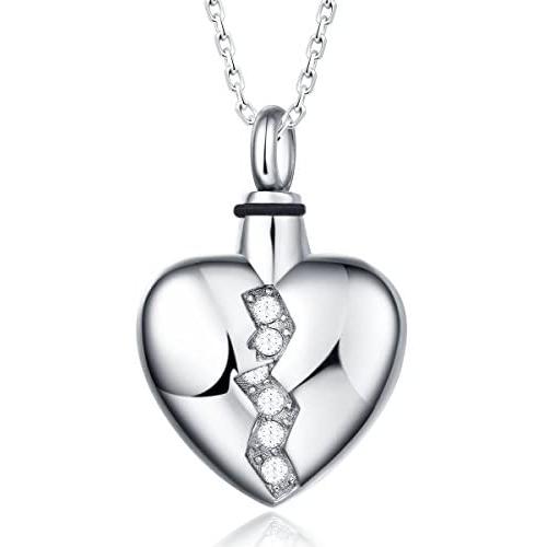 UNY Trendy Stainless Steel Broken Heart Pet Urn Ashes Pendant Memorial Ash Keepsake Cremation Jewelry