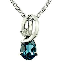 RB Gems Sterling Silver 925 Pendant Necklace Genuine GEMS Pear 9x6 mm, Rhodium-Plated Finish, 8” Long