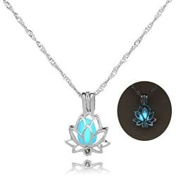 Luminous Lotus Pendant Necklace, Hollow Flower Lockets Necklace