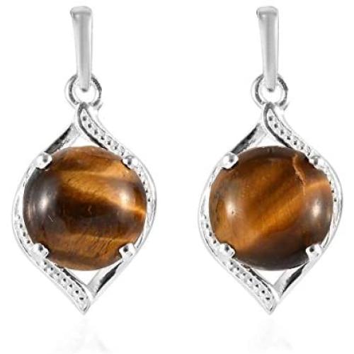 Shop LC Delivering Joy Round Tigers Eye Drop Solitaire Earrings 925 Sterling Silver Costume Stylish Prom Jewelry for Women Mothers Day Gifts