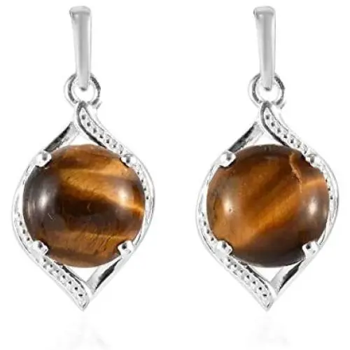 Shop LC Delivering Joy Round Tigers Eye Drop Solitaire Earrings 925 Sterling Silver Costume Stylish Prom Jewelry for Women Mothers Day Gifts