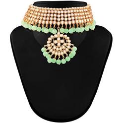 I Jewels Indian Bollywood Gold Plated Kundan & Pearl Choker Necklace Jewelry Set for Women (K7058)