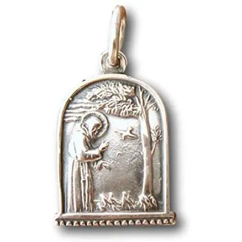 Rosa Mystica Sterling Silver St Francis of Assisi Feeding The Birds Medal Rosa Mystica Sterling Silver St Francis of Assisi Feeding The Birds Medal