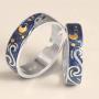 YONYou 2pcs S925 Sterling Silver Rings Van Goghs Sky Design Handmade Unique Blue Open Band Ring Promise Ring Size 5-9.5 Jewelry Gift for Women and Girls-Adjustable Size